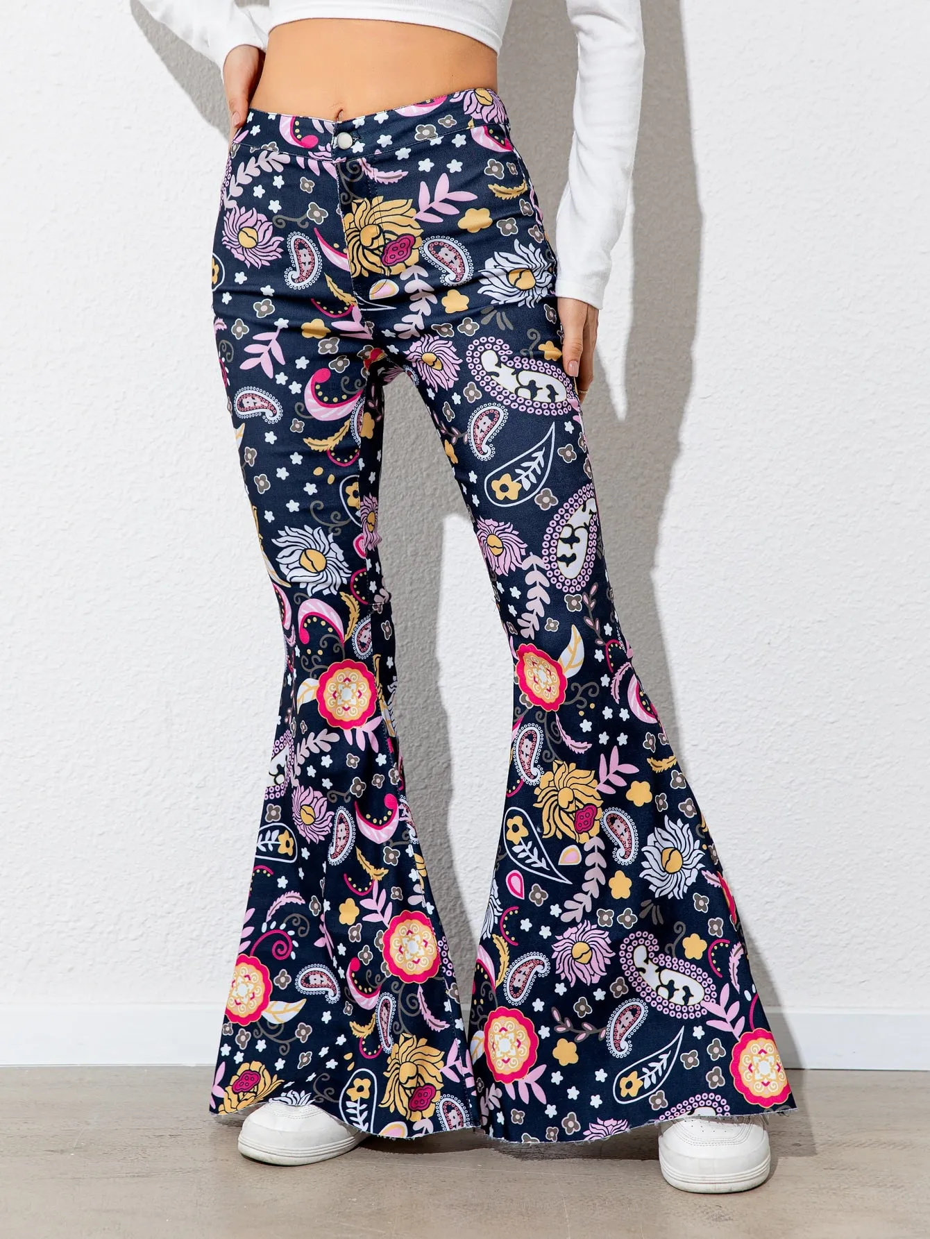 Floral High Waist Vacation Flare Leg Pants