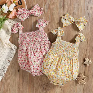 Floral Strap Smocking One-piece Romper Baby Girl Rompers