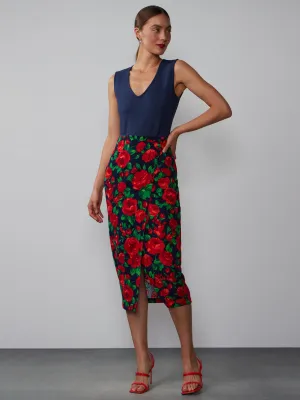 Floral Wrap Midi Skirt