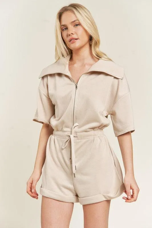 French Terry Front Zip Romper