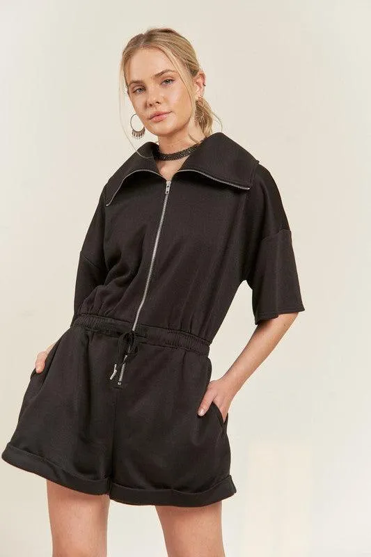 French Terry Front Zip Romper