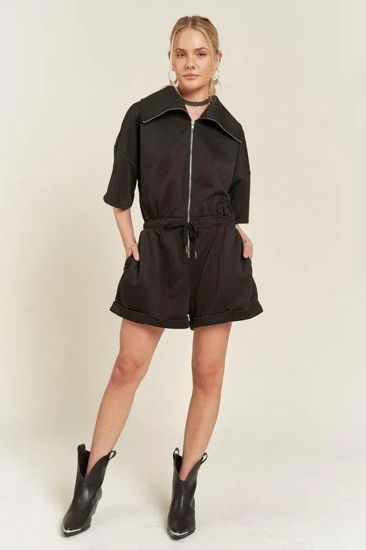 French Terry Front Zip Romper