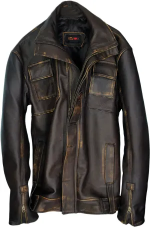 GHOST Leather Jacket Distressed Brown Mid-Length