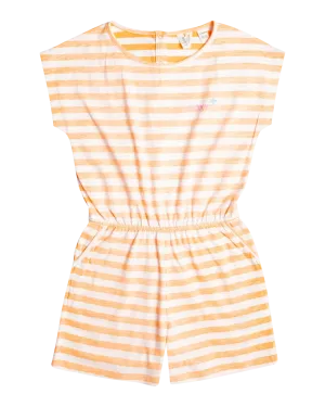 Girls Turn Up The Sun Romper in Mock Orange Line up Horizontal