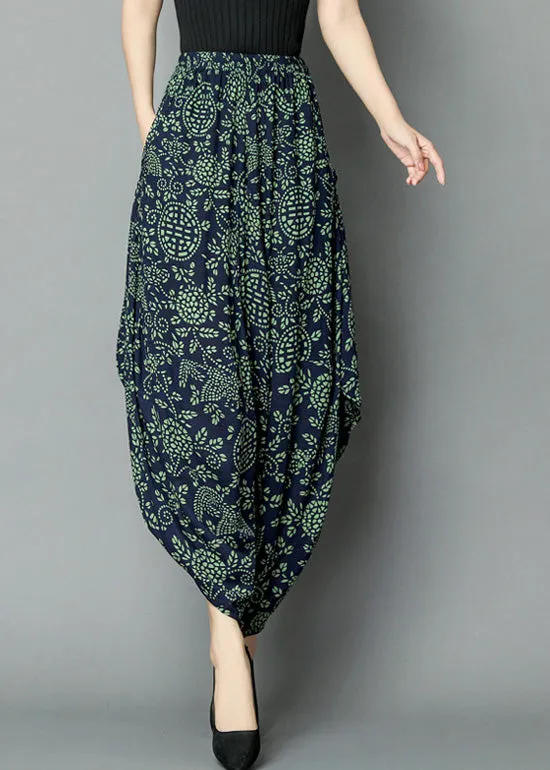 Green Print High Waist Wide Leg Pants LY7545