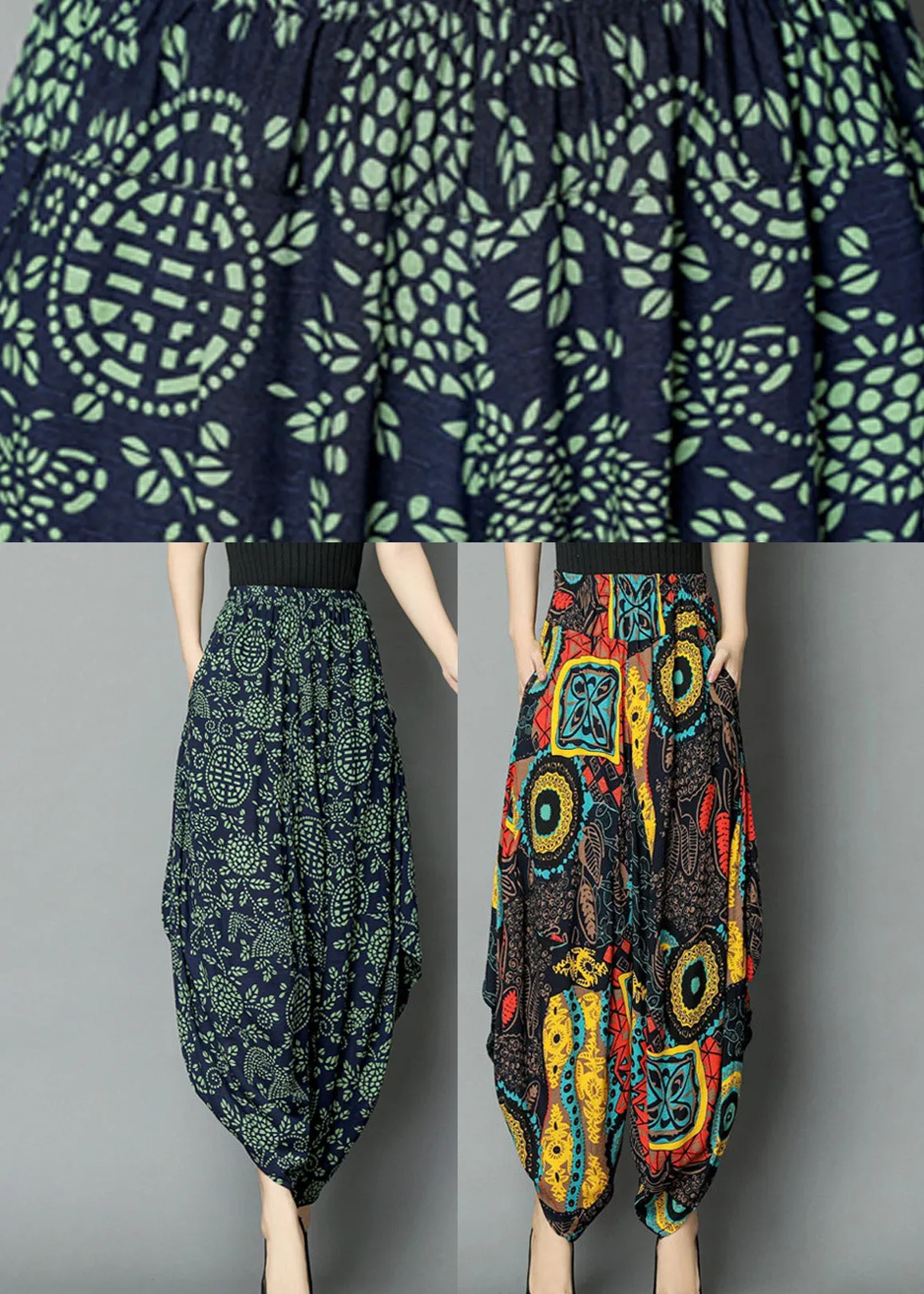 Green Print High Waist Wide Leg Pants LY7545