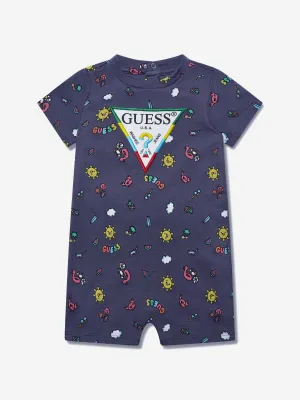 Guess Baby Boys Logo Romper in Blue