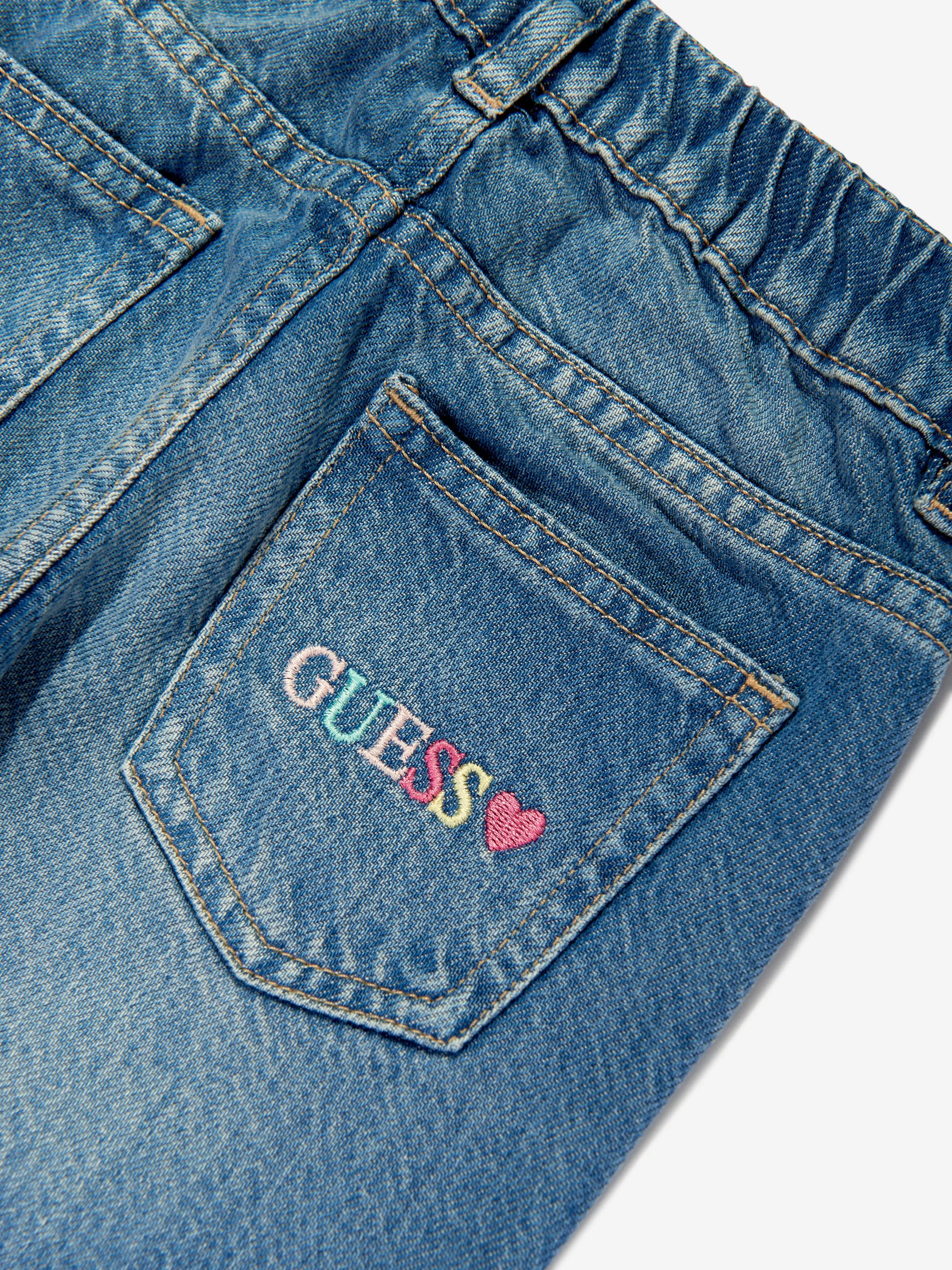 Guess Girls Embroidered Denim Joggers in Blue