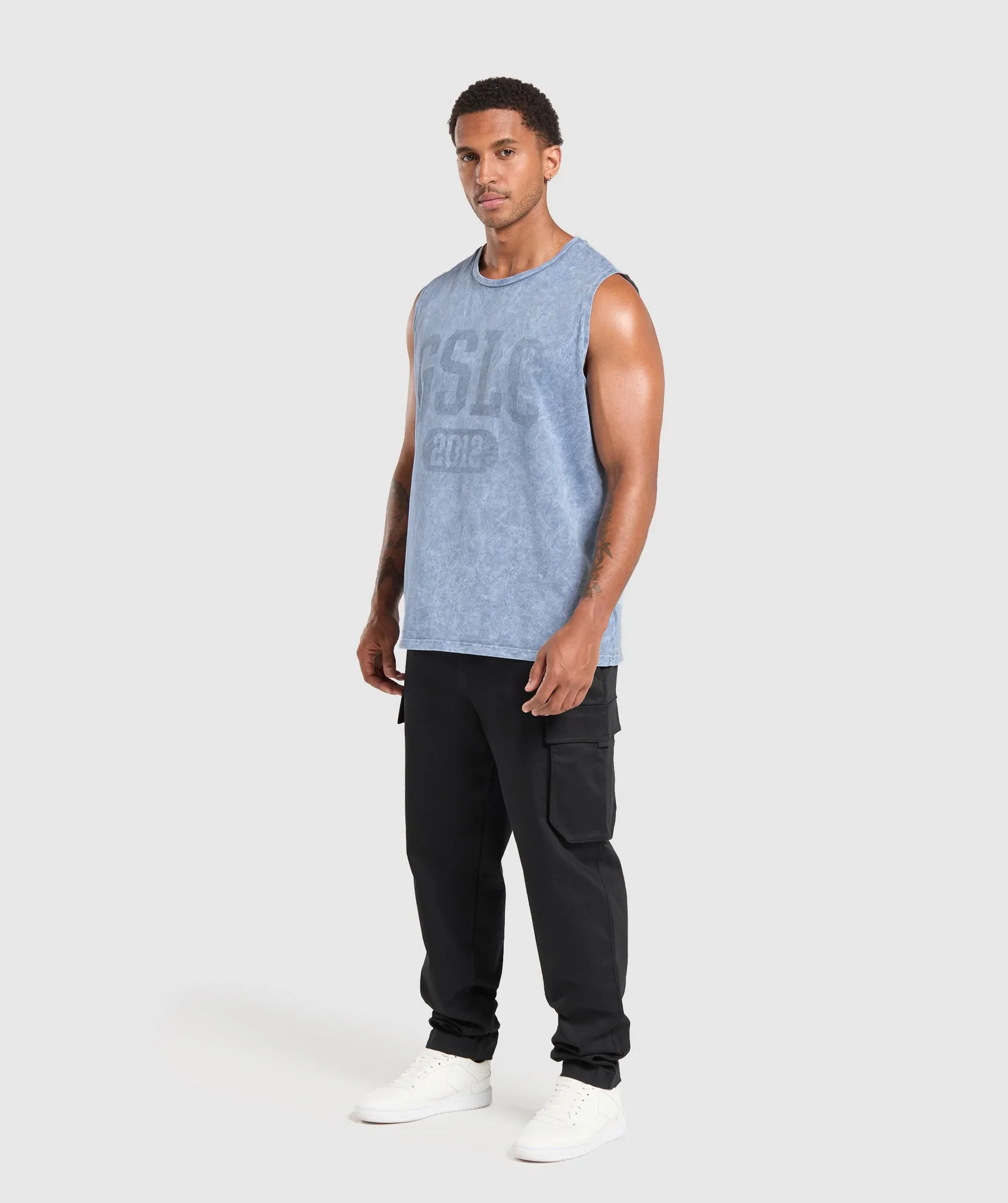 Gymshark Collegiate Shadow Washed Tank - Faded Blue