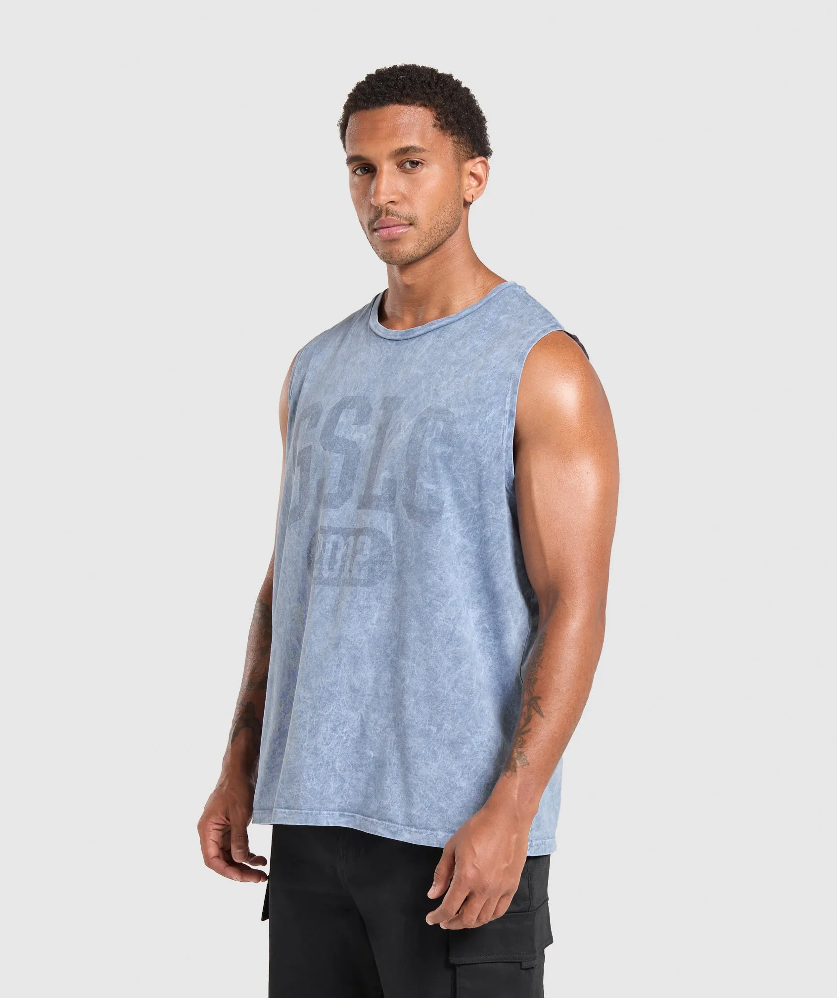 Gymshark Collegiate Shadow Washed Tank - Faded Blue