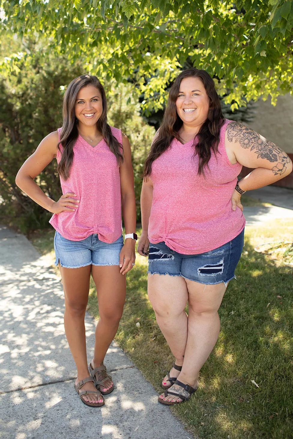 Heathered Red Vneck Twist Tank (SM-3X)