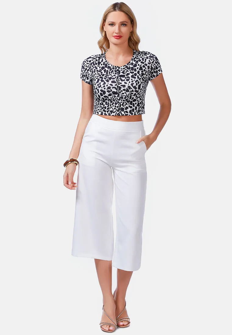 High Rise Cropped Culottes Trousers