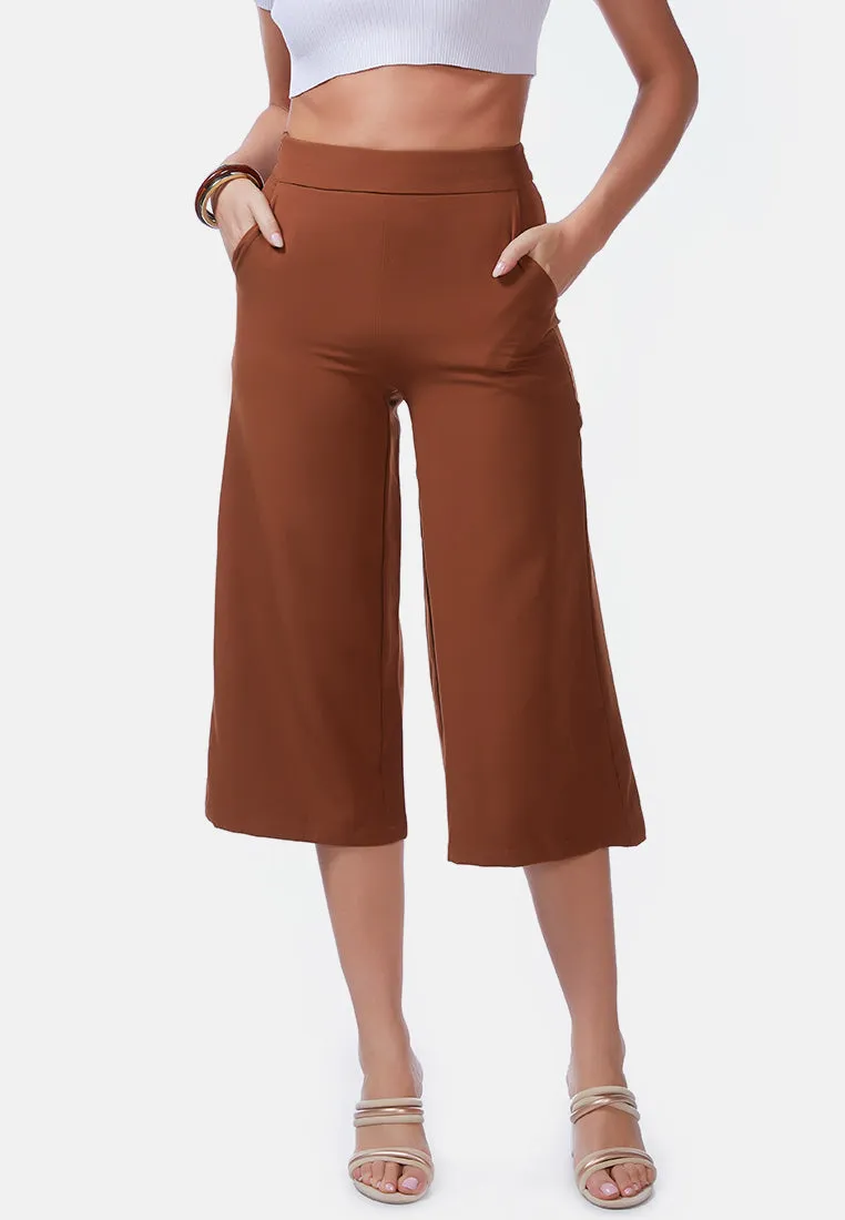 High Rise Cropped Culottes Trousers