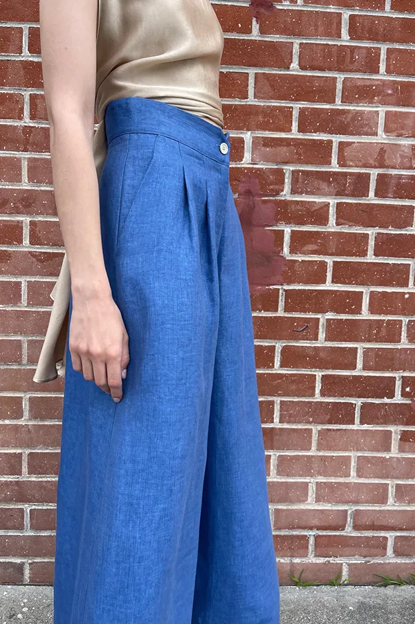 High Waist Denim Pants in Wave Blue