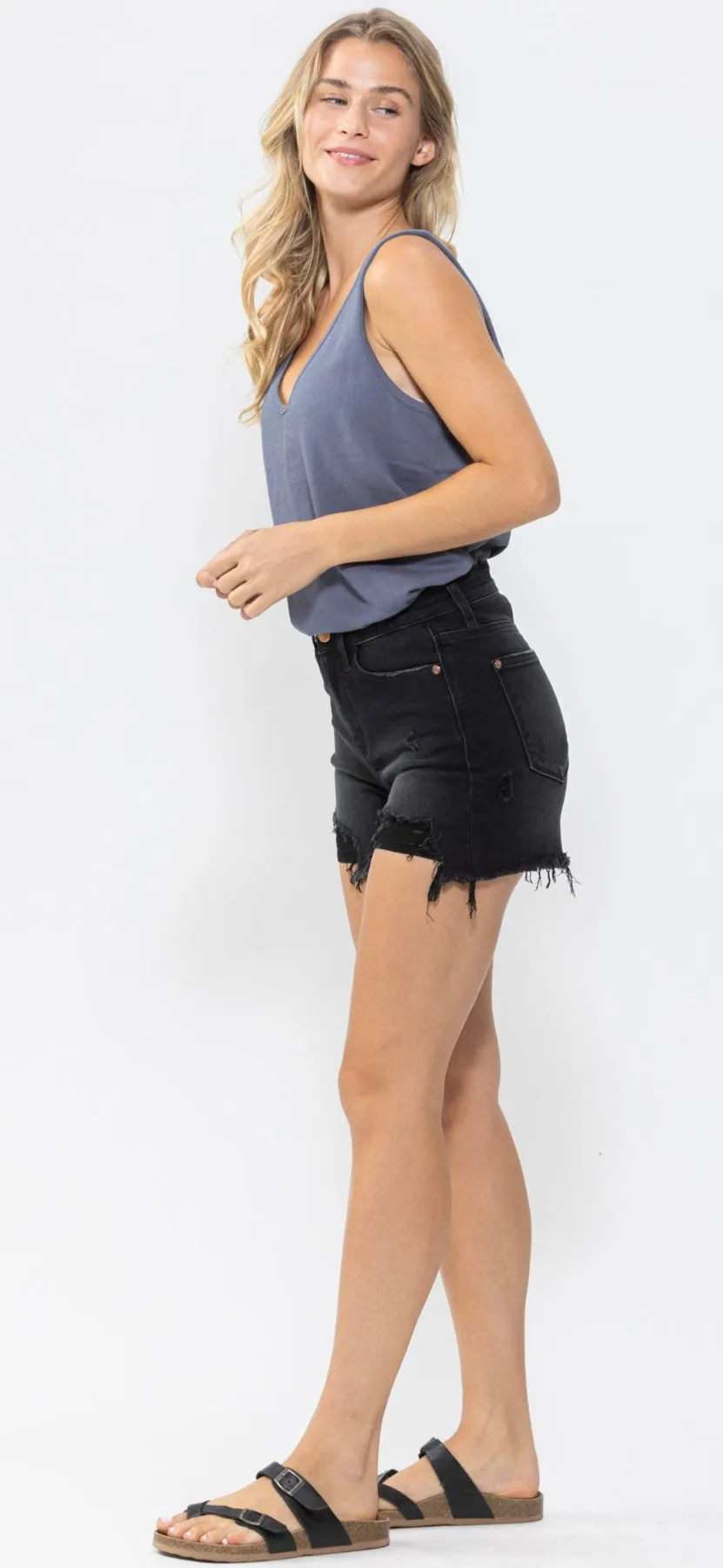 High waist fray hem shorts