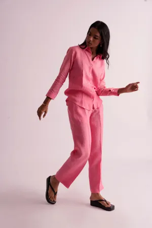 High waist Pink Classic 100% Linen pant