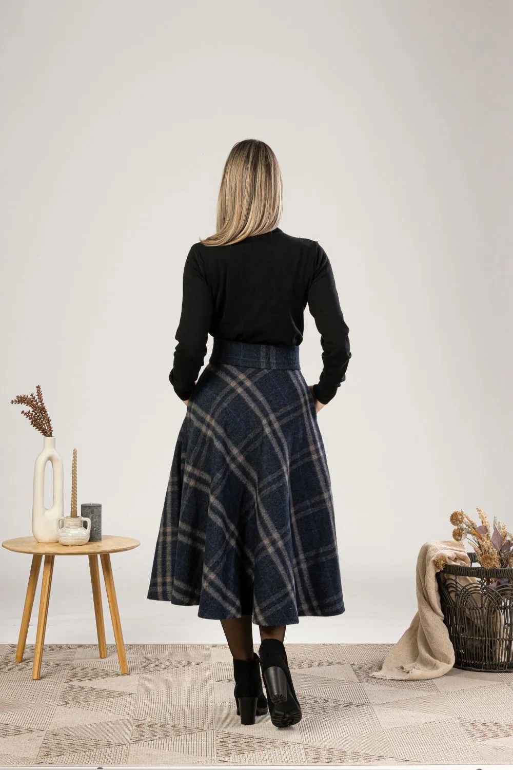 High Waist Wool Midi Skirt