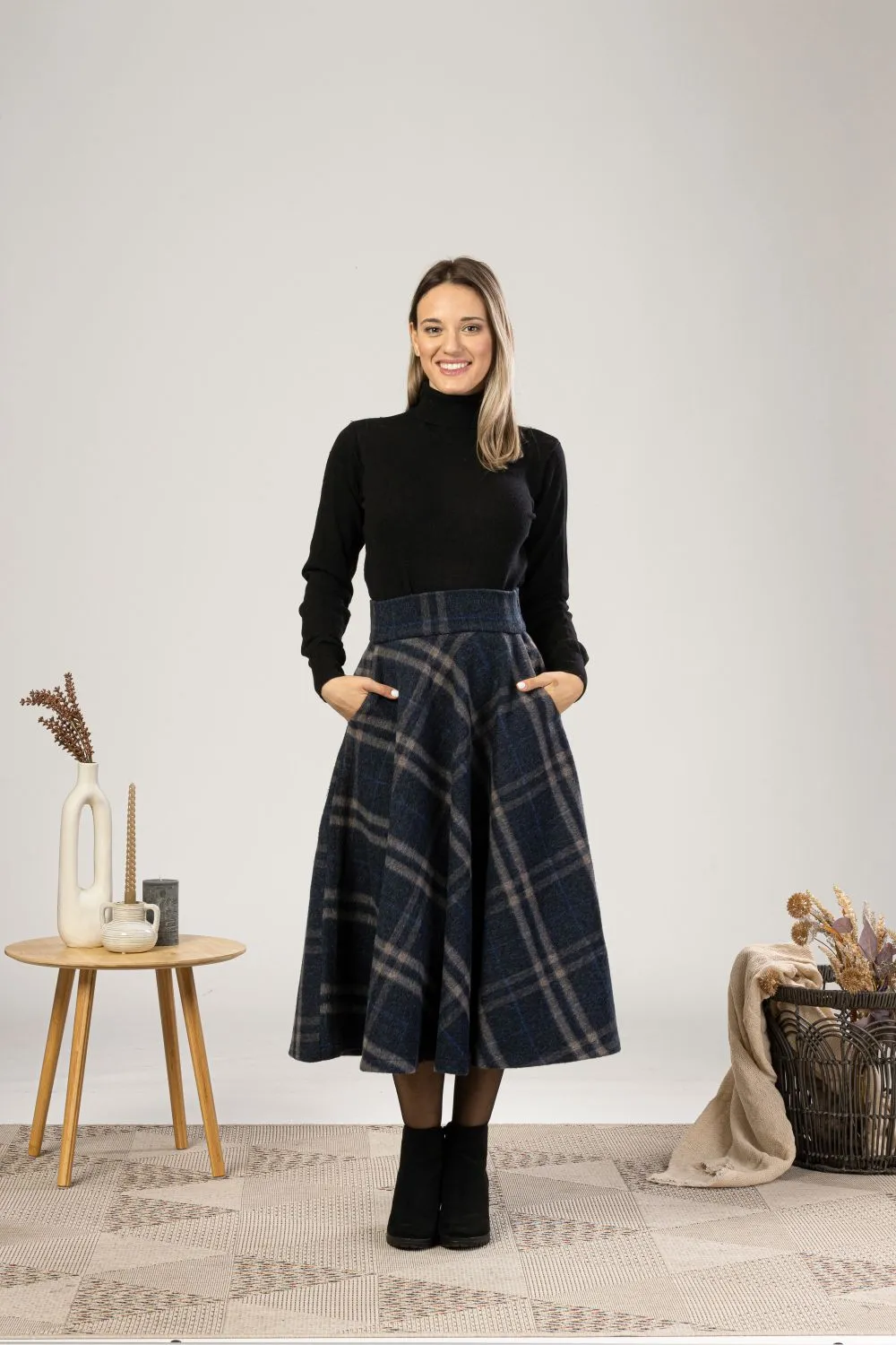 High Waist Wool Midi Skirt