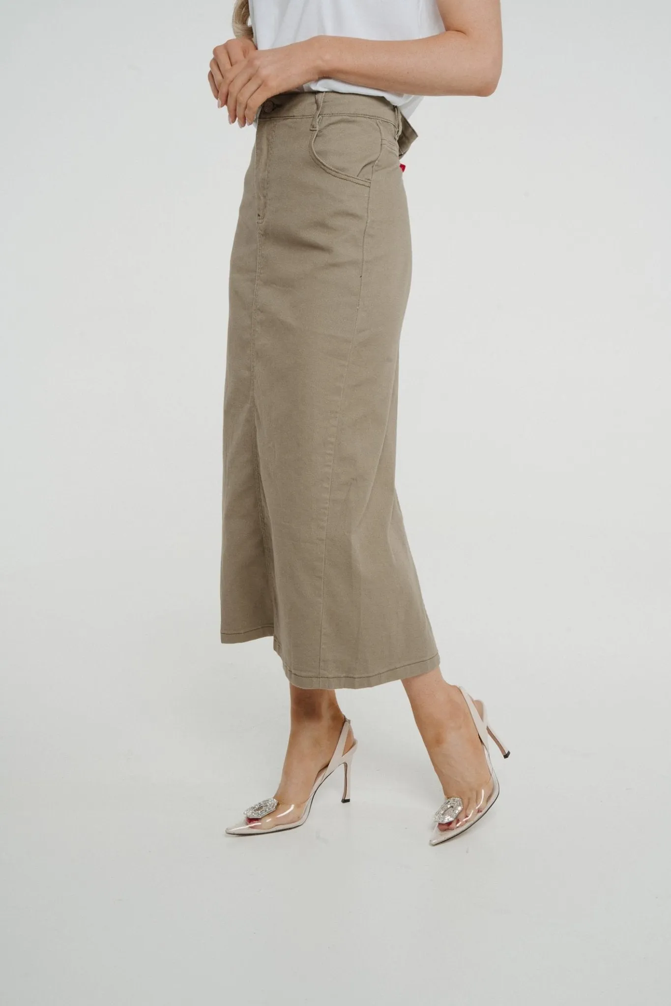 Ivy Midi Skirt In Khaki