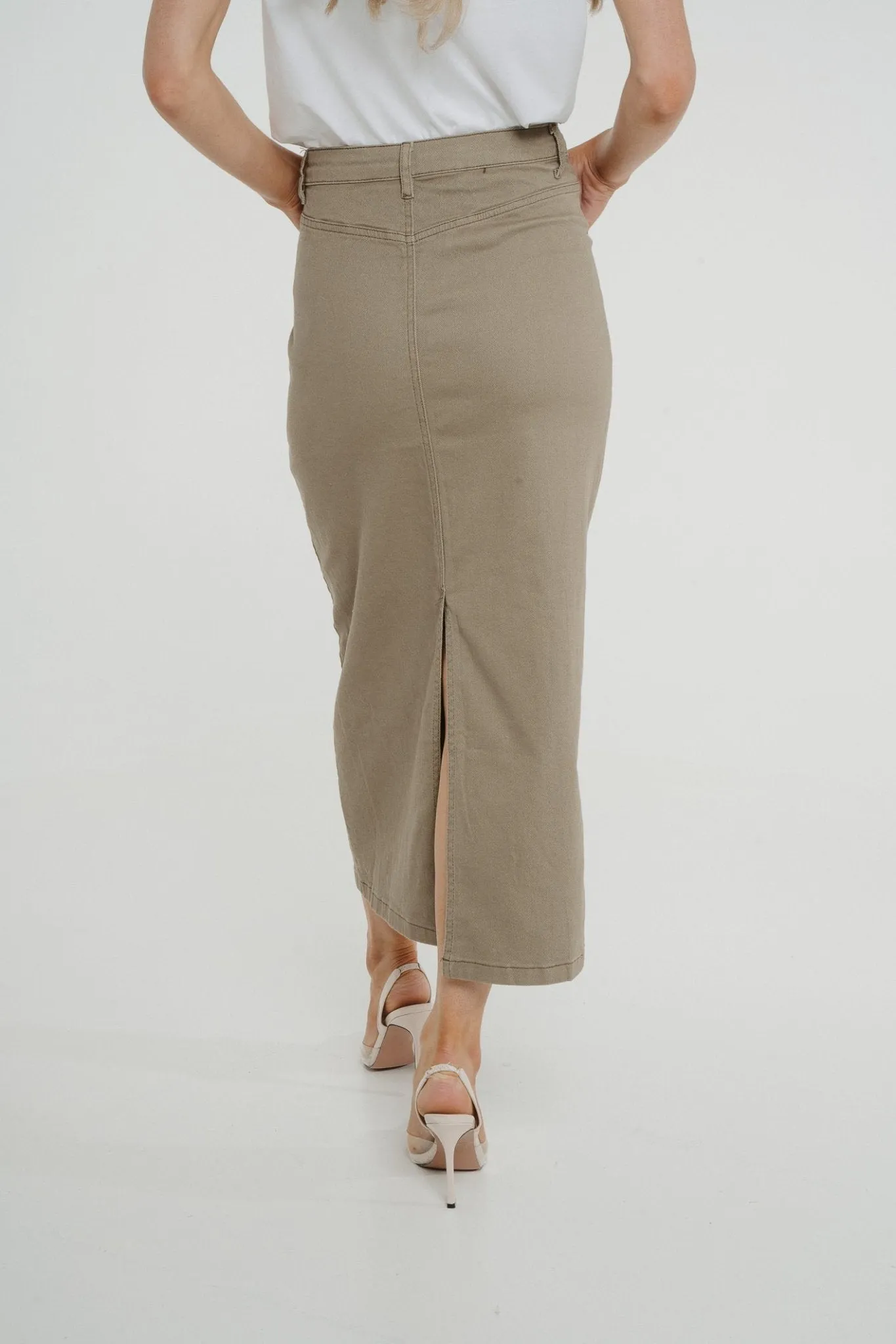 Ivy Midi Skirt In Khaki