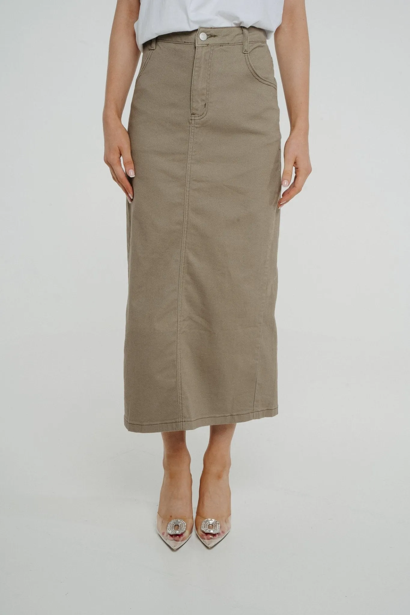 Ivy Midi Skirt In Khaki