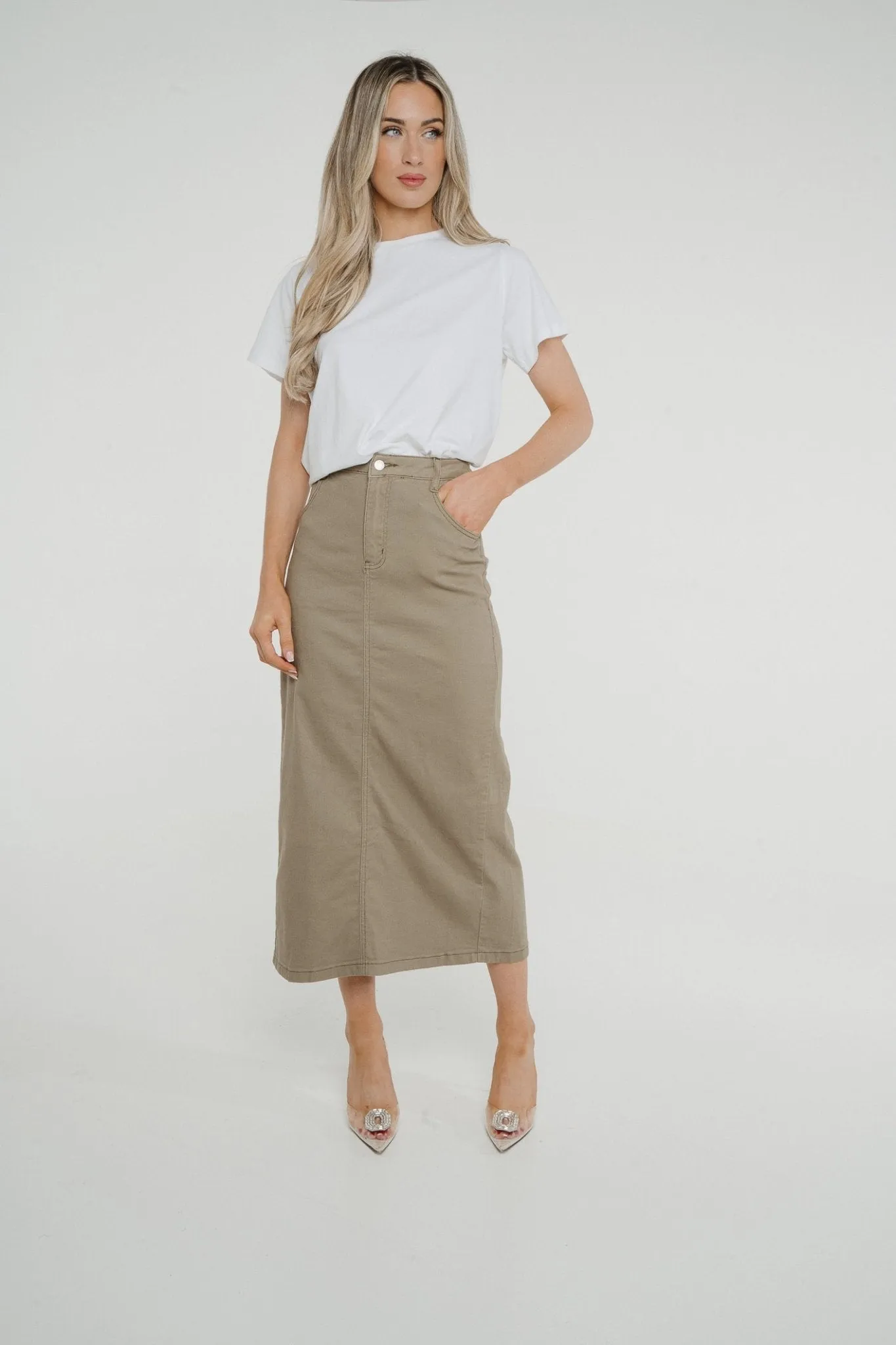 Ivy Midi Skirt In Khaki