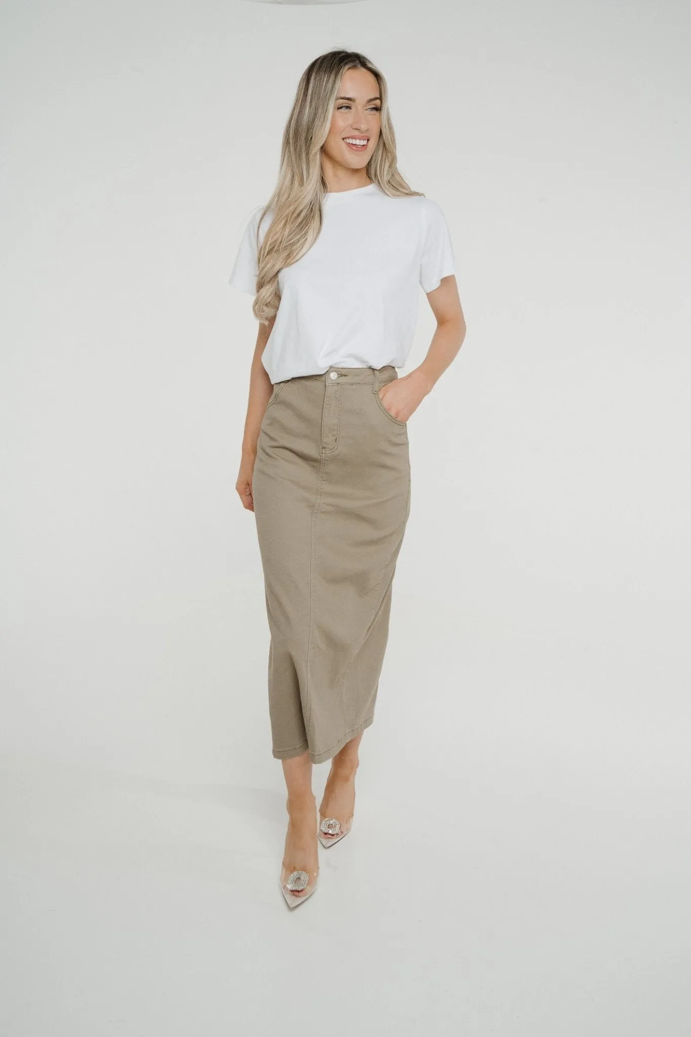 Ivy Midi Skirt In Khaki