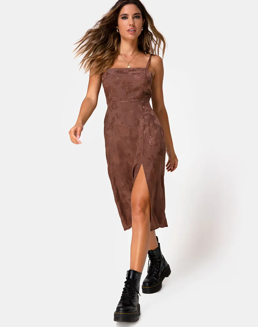 Kaoya Midi Dress in Satin Rose Chocolate