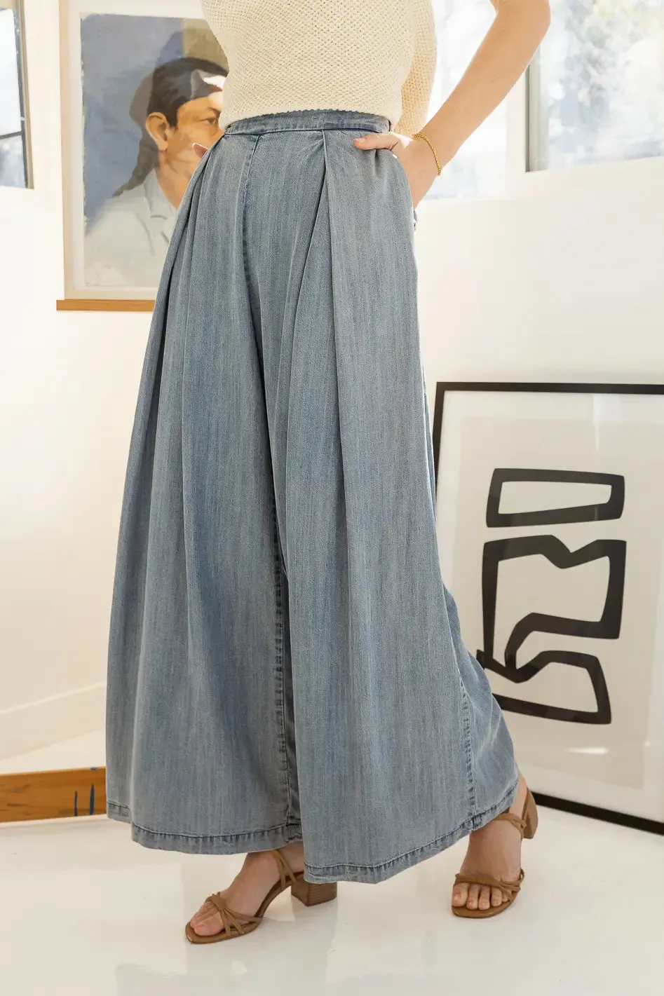 Katie Wide Leg Tencel Pants in Denim - FINAL SALE