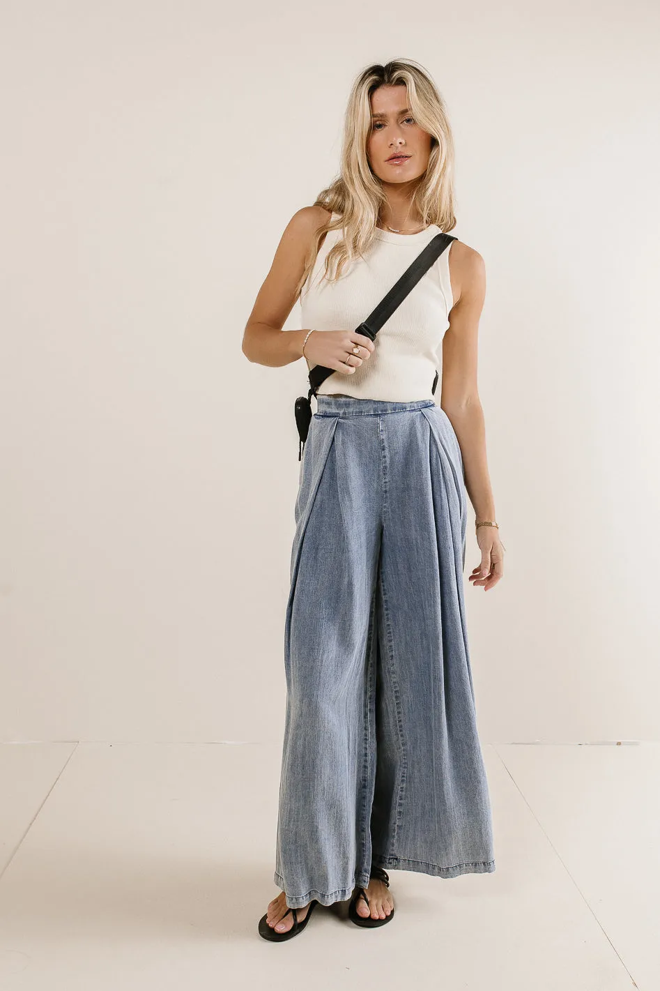 Katie Wide Leg Tencel Pants in Denim - FINAL SALE