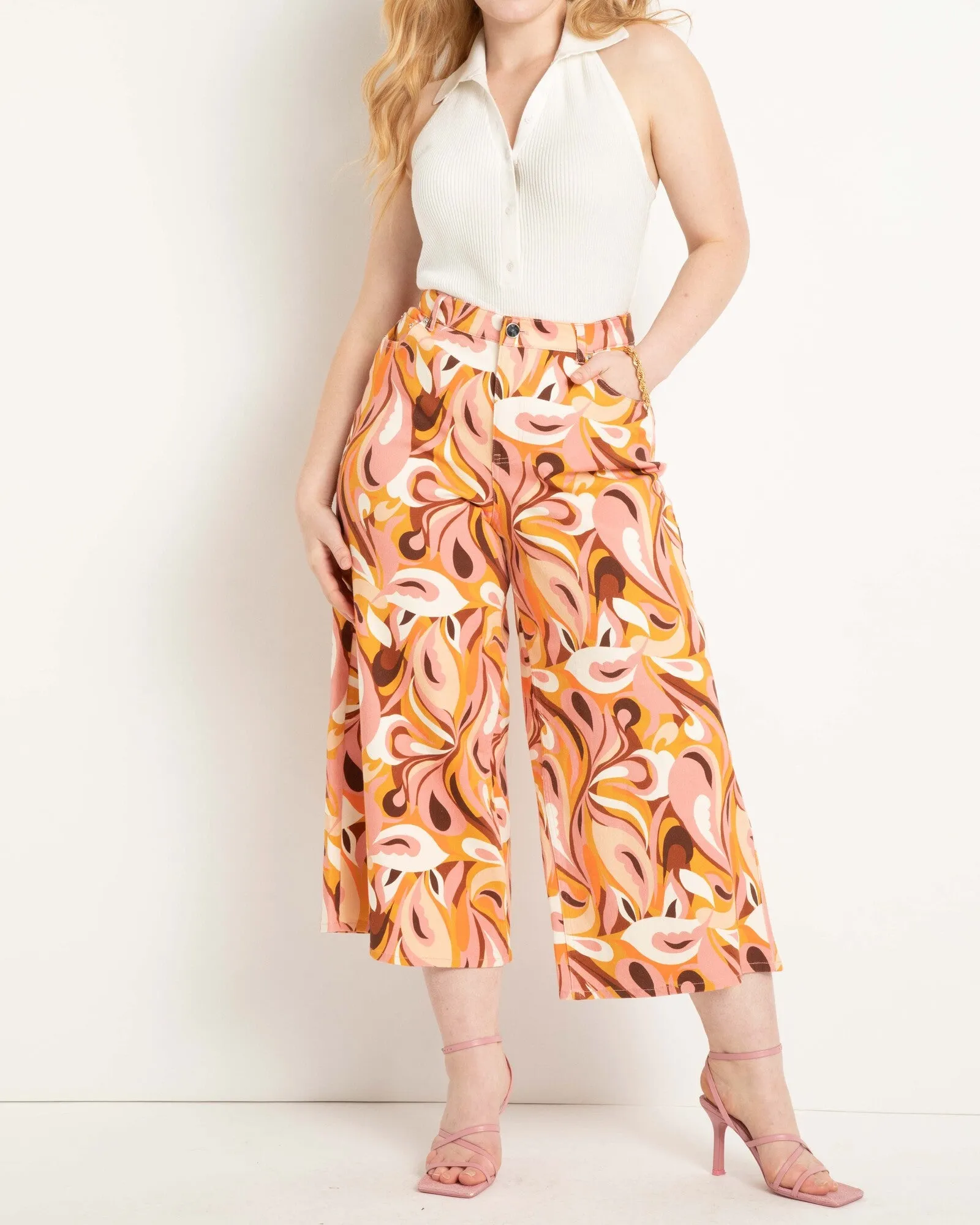 Lori Retro Mod Print Cropped Pant | Orange / Yellow