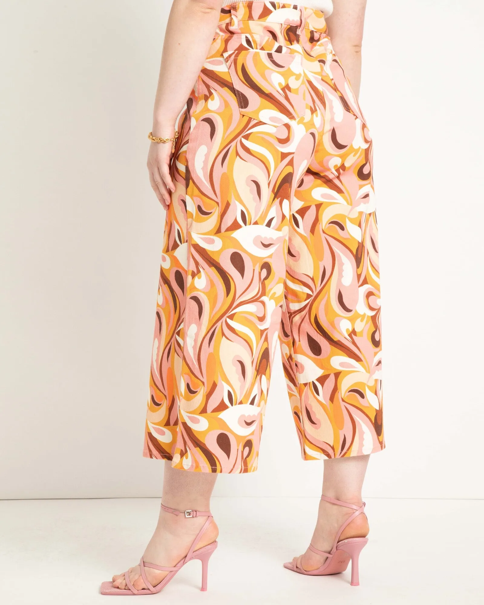 Lori Retro Mod Print Cropped Pant | Orange / Yellow