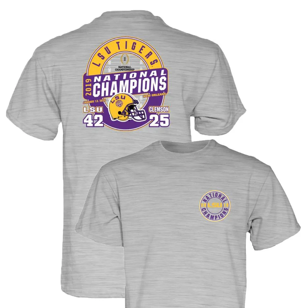 LSU Tigers 2019-2020 Football National Champions Gray Game Score T-Shirt