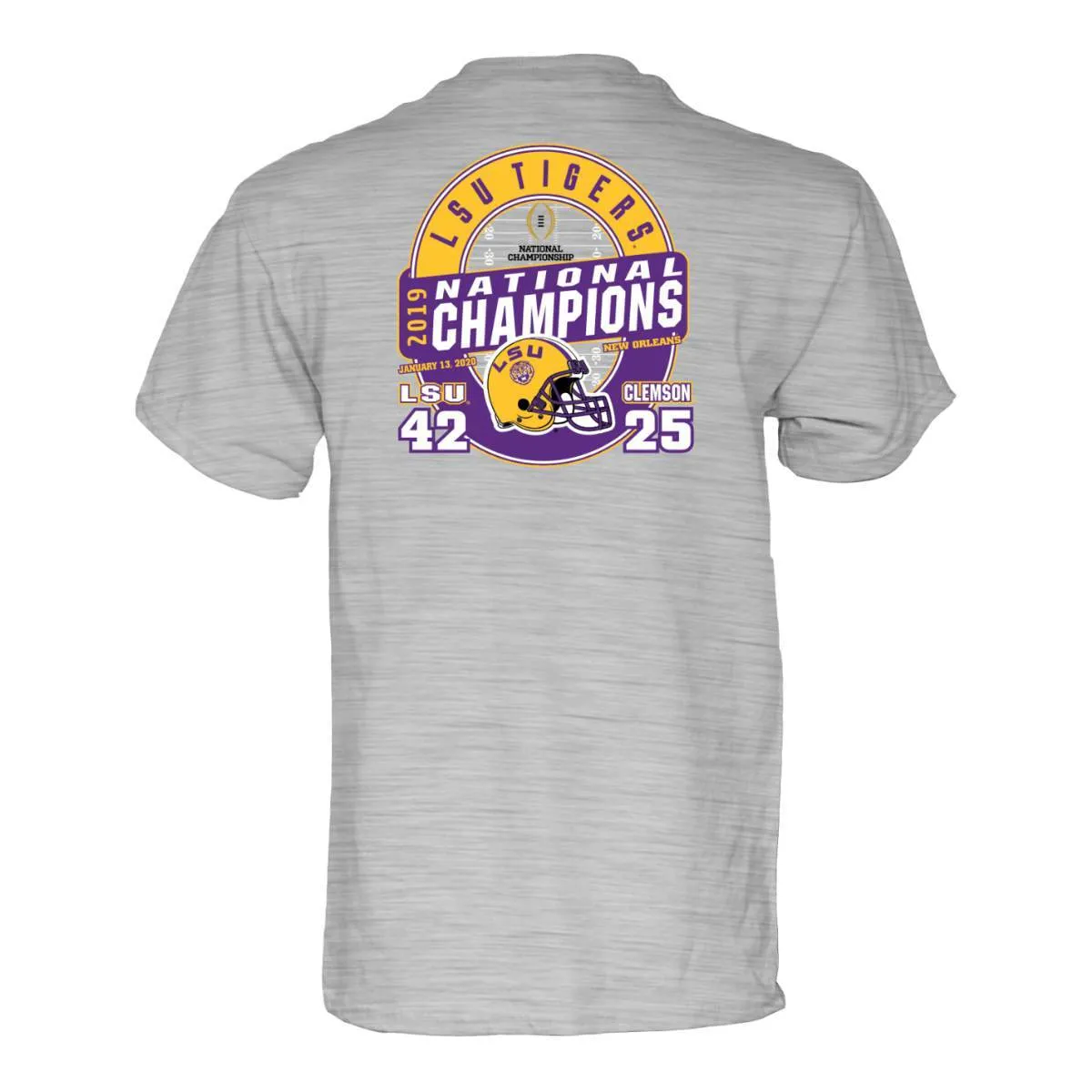 LSU Tigers 2019-2020 Football National Champions Gray Game Score T-Shirt