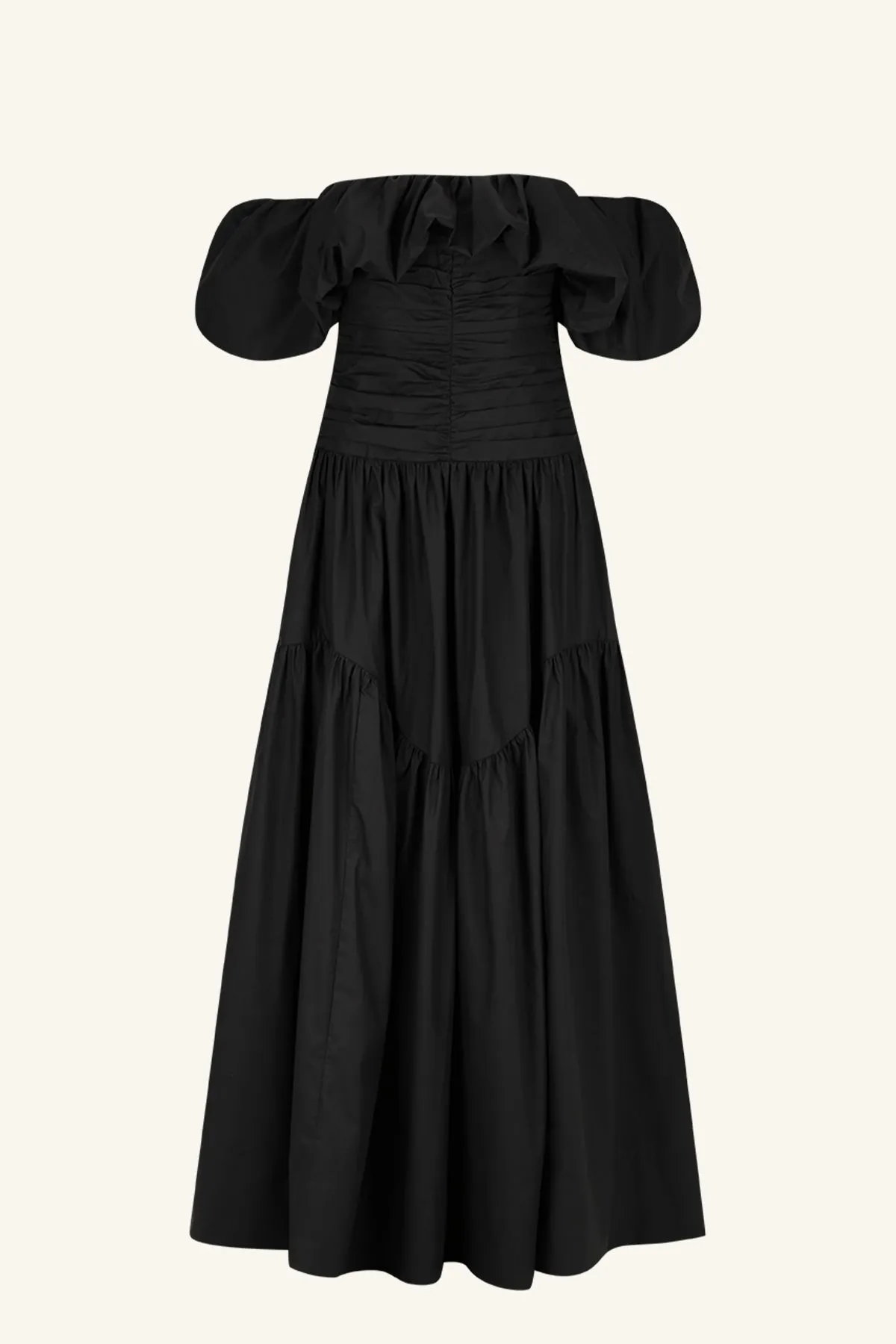 MAIORI OFF SHOULDER RUCHED BODICE MAXI DRESS - BLACK