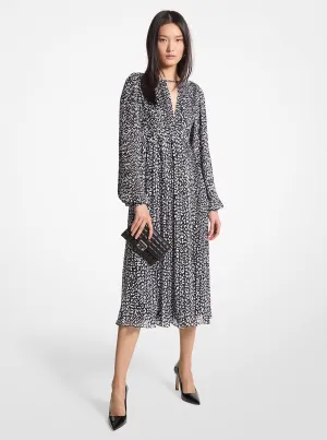 Michael Michael Kors Pleated Leopard Print Georgette Midi Dress, Black/White