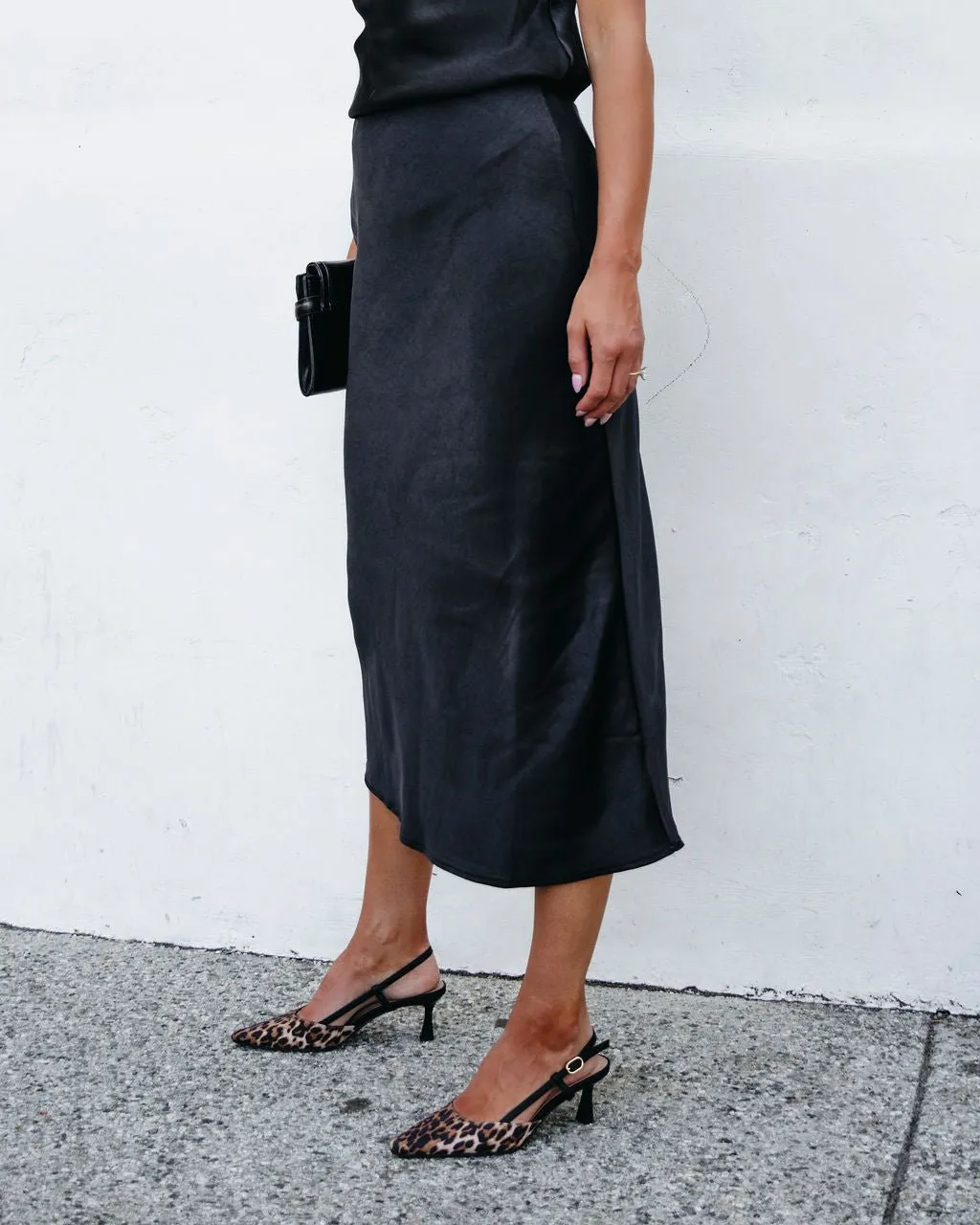 Muse By Magnolia Black Satin Midi Skirt - FINAL SALE