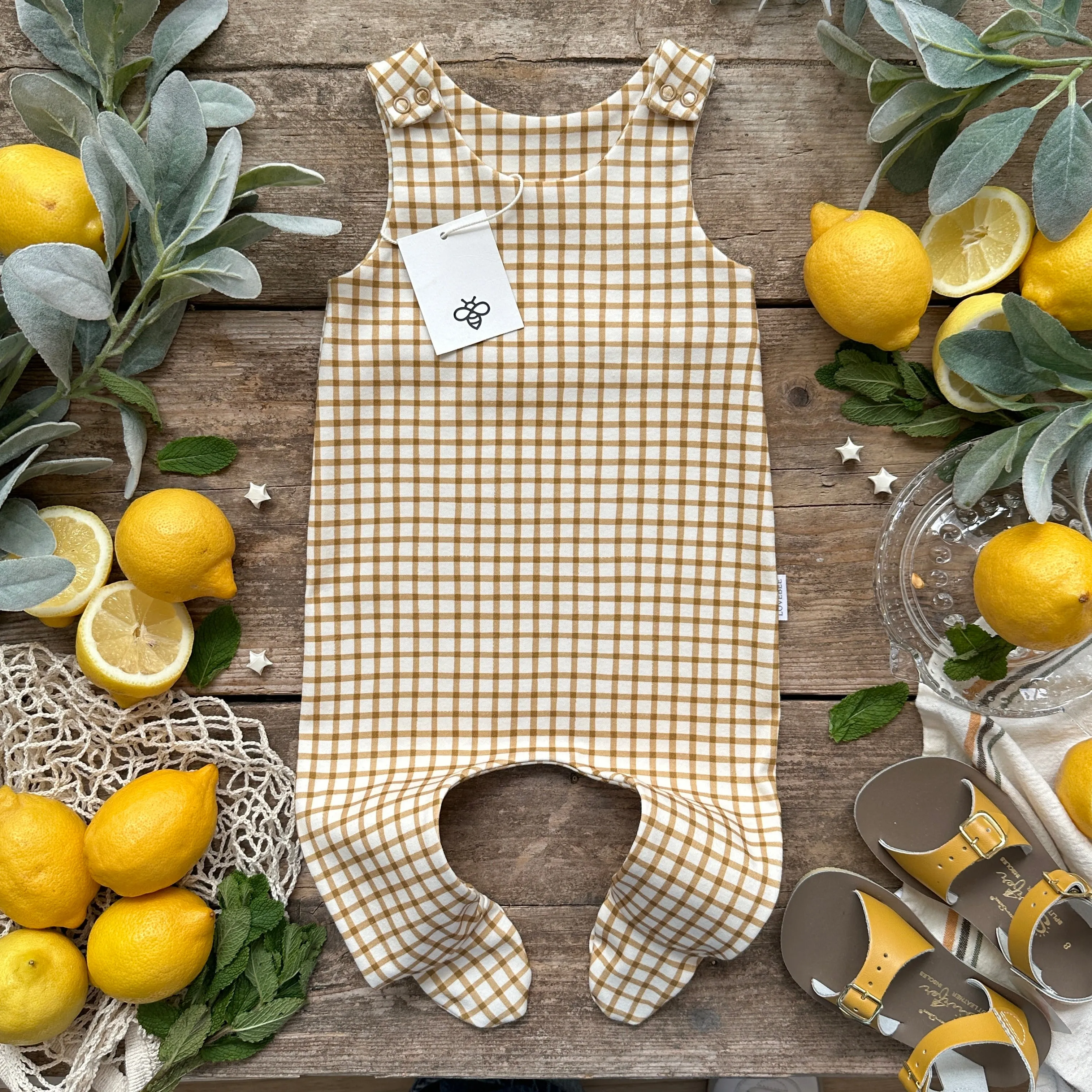 Mustard Gingham Footed Romper | Ready To Post