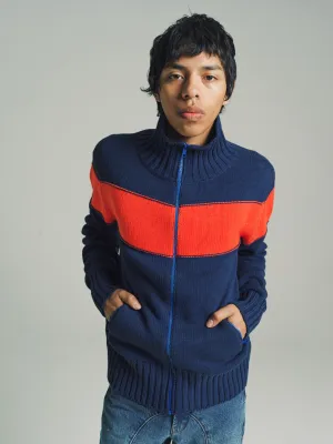 Navy & Orange Knit Track Jacket