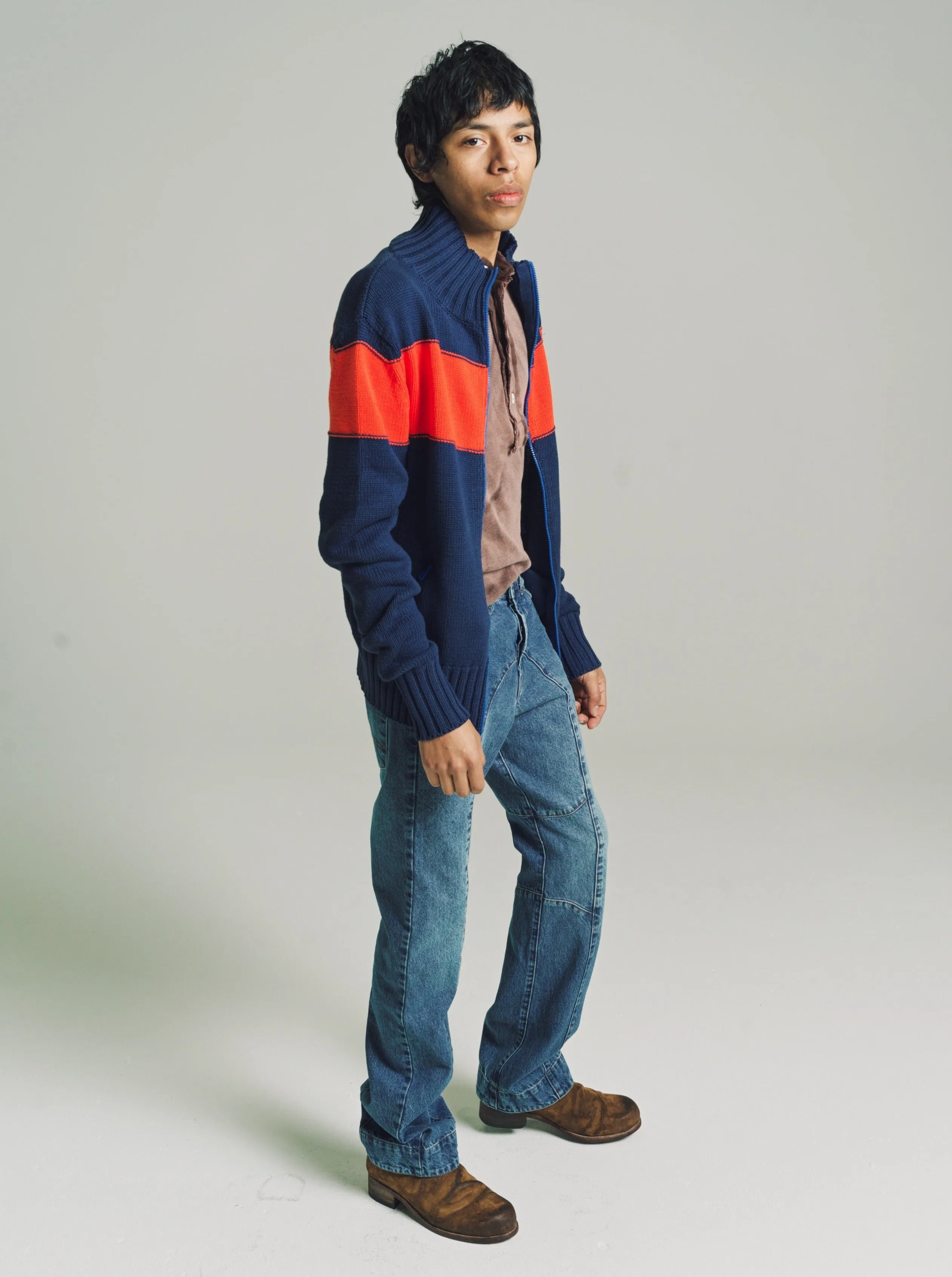 Navy & Orange Knit Track Jacket