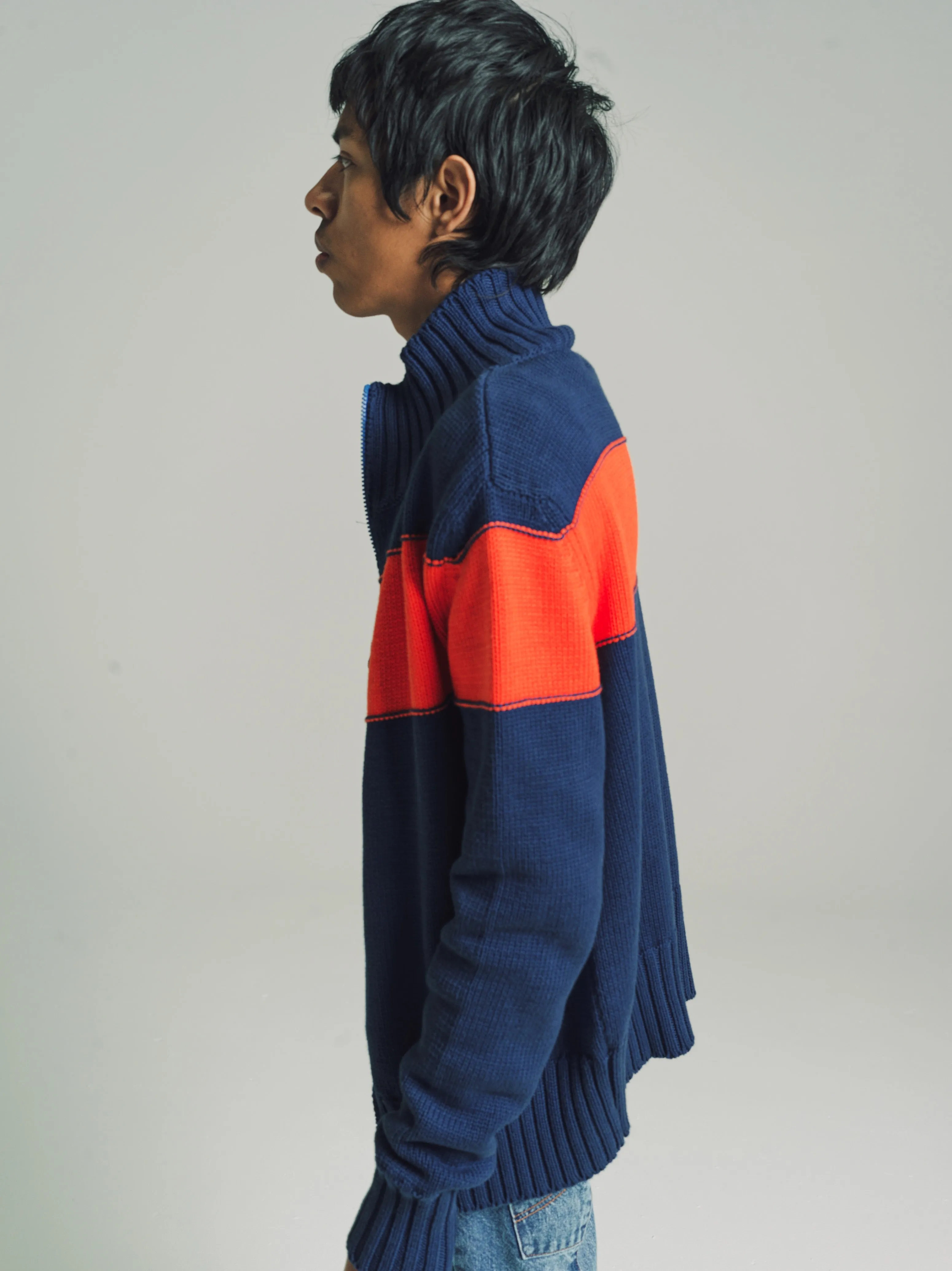 Navy & Orange Knit Track Jacket