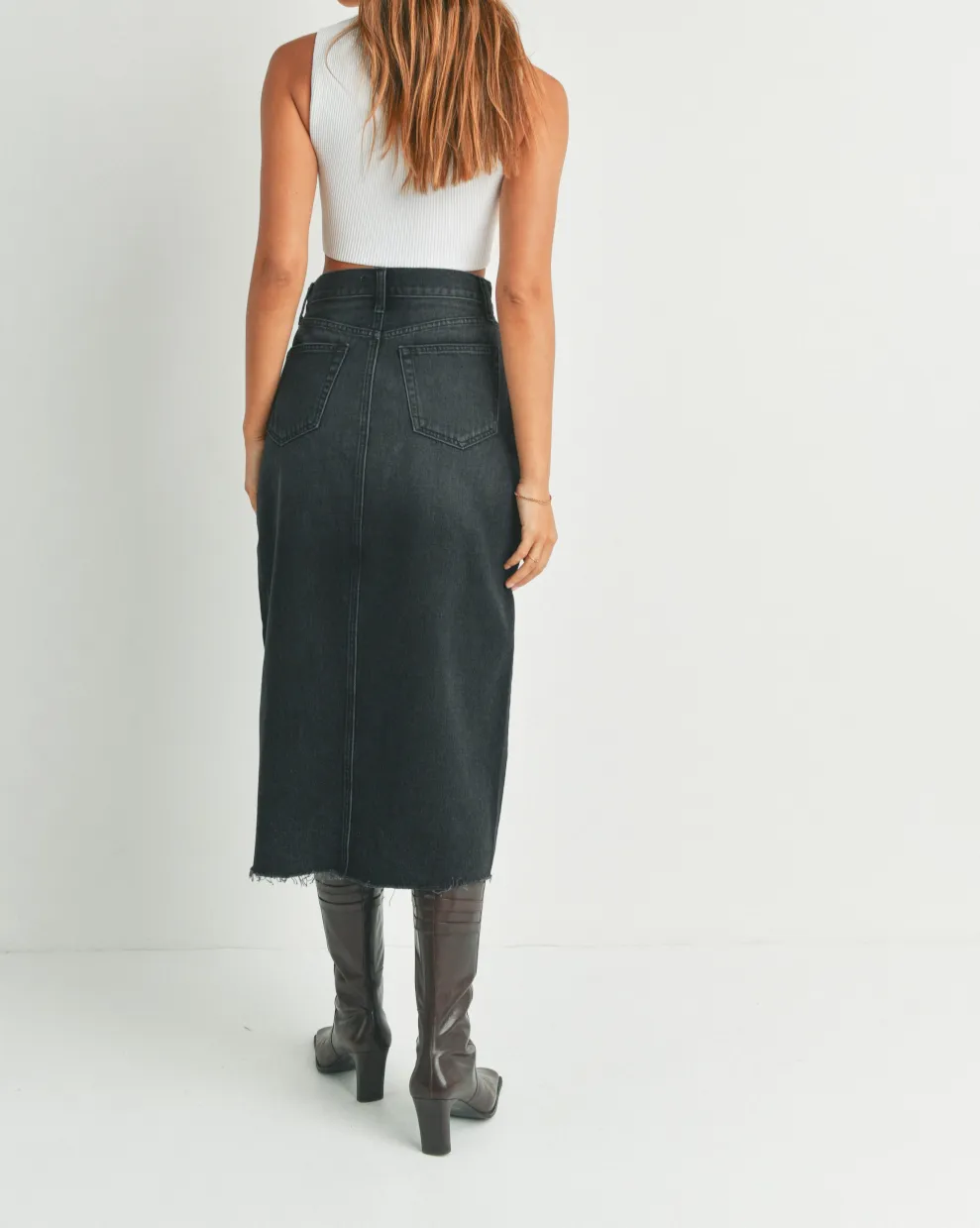 OPEN SLIT MIDI SKIRT