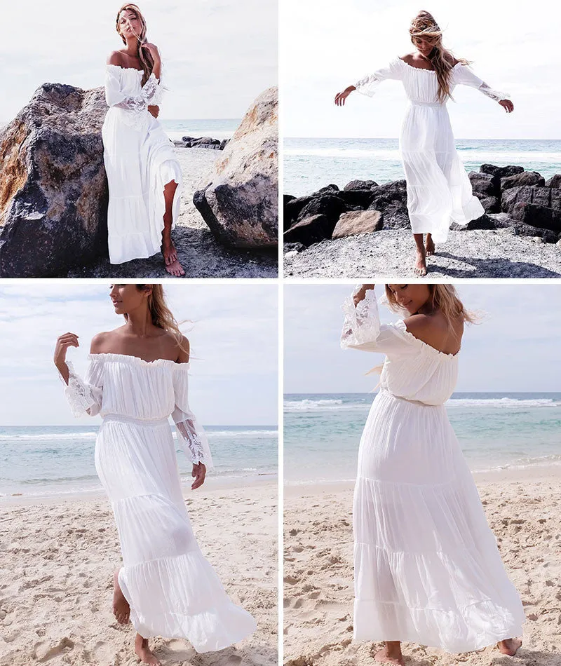 Perfect For Beach Days Off Shoulder Maxi With Long  Lace Sleeves