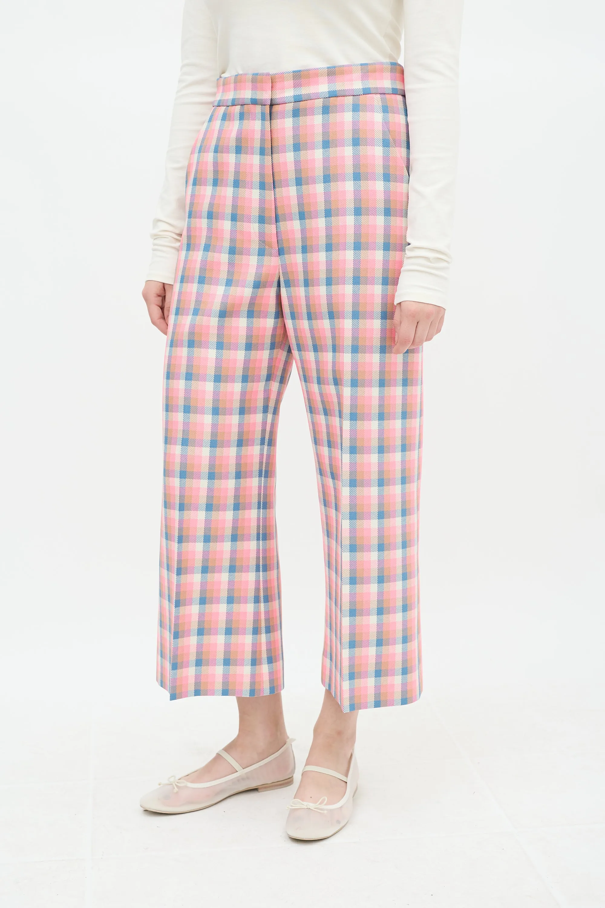 Pink & Multi Begonia Check Wide Leg Culotte