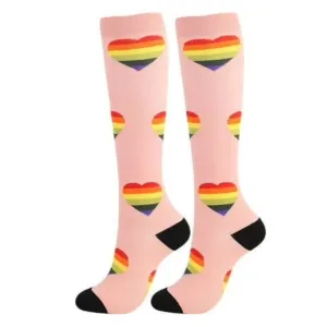 Pink Heart Pattern Knee High (Compression Socks)