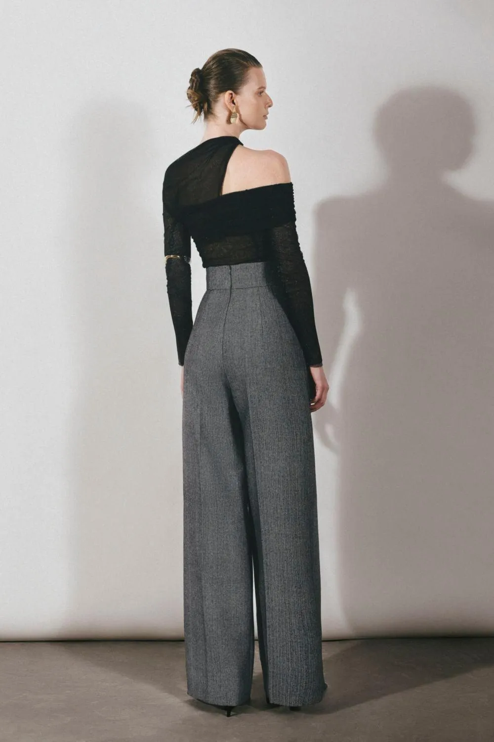 Platine Straight High Waist Tweed Floor Length Pants