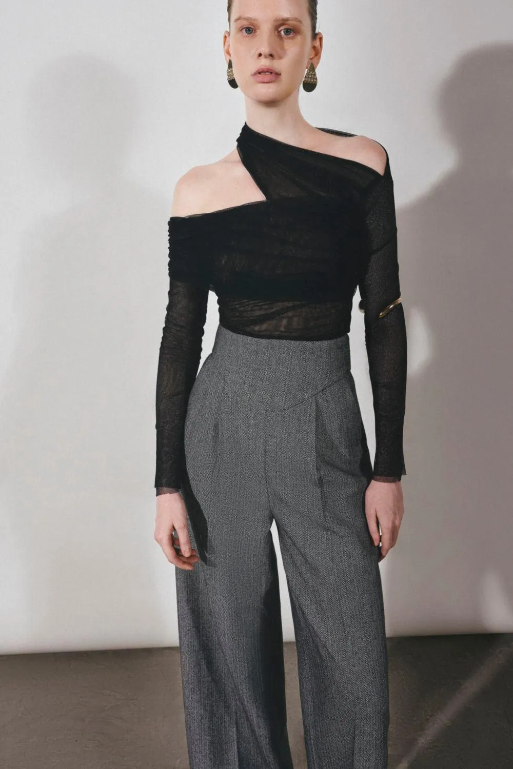 Platine Straight High Waist Tweed Floor Length Pants