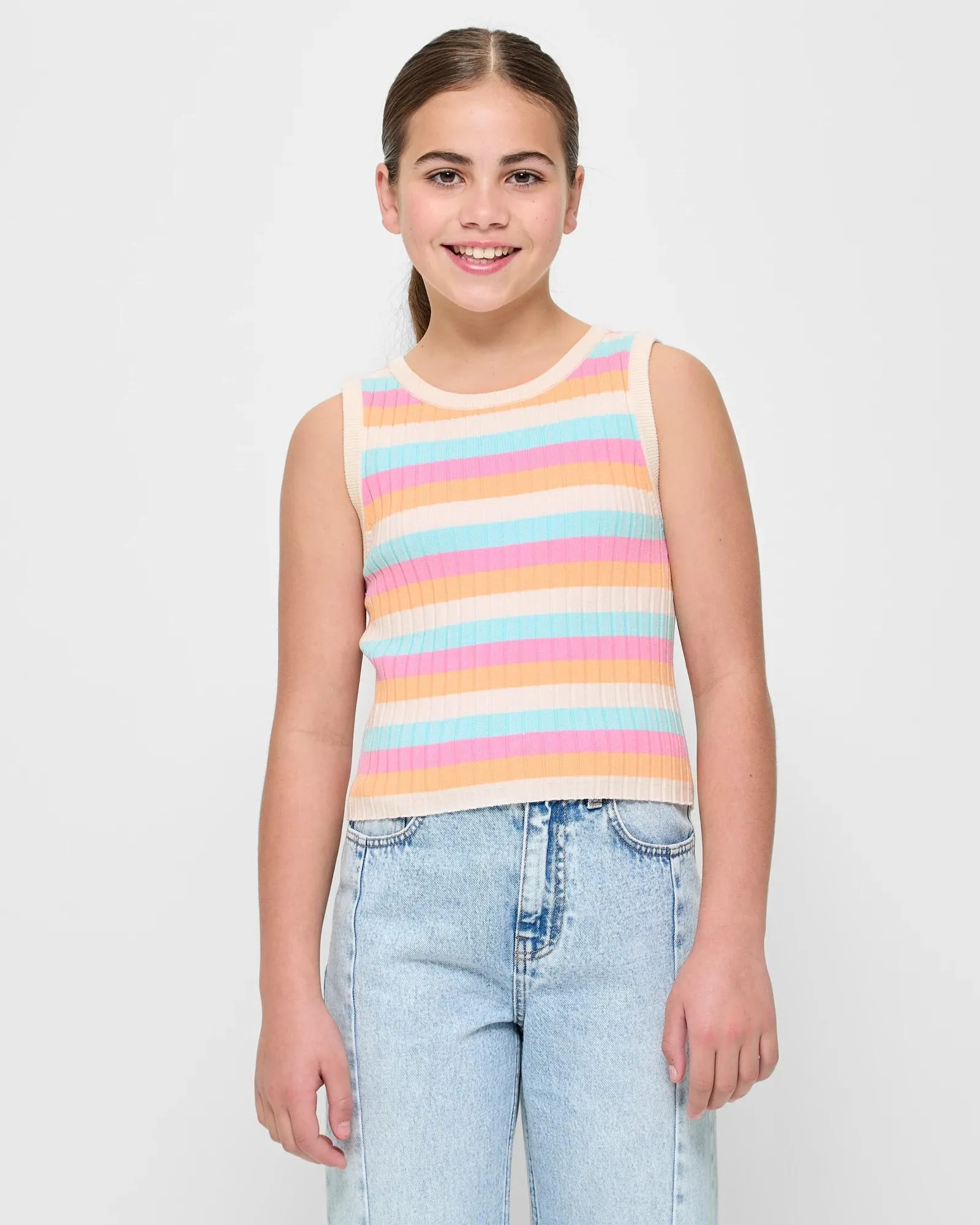 popular  Striped Knit Tank - Orange Pink Blue