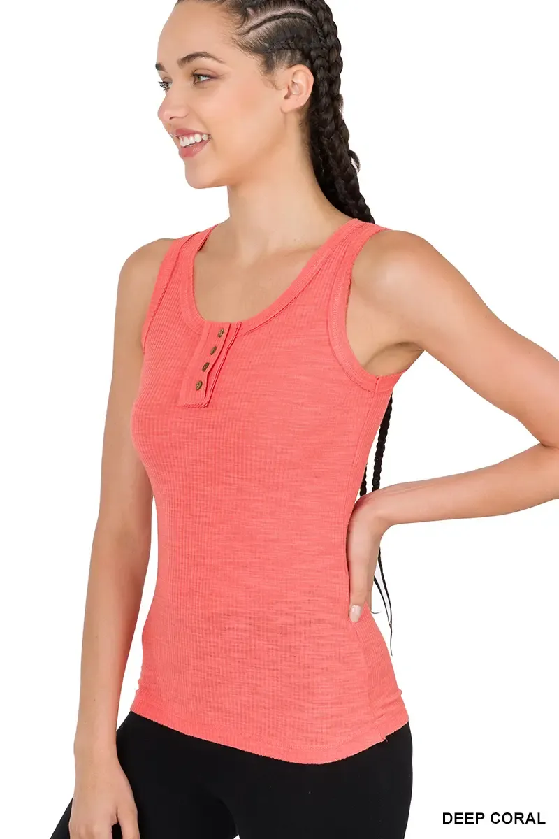 Ribbed Tank Top With Buttons