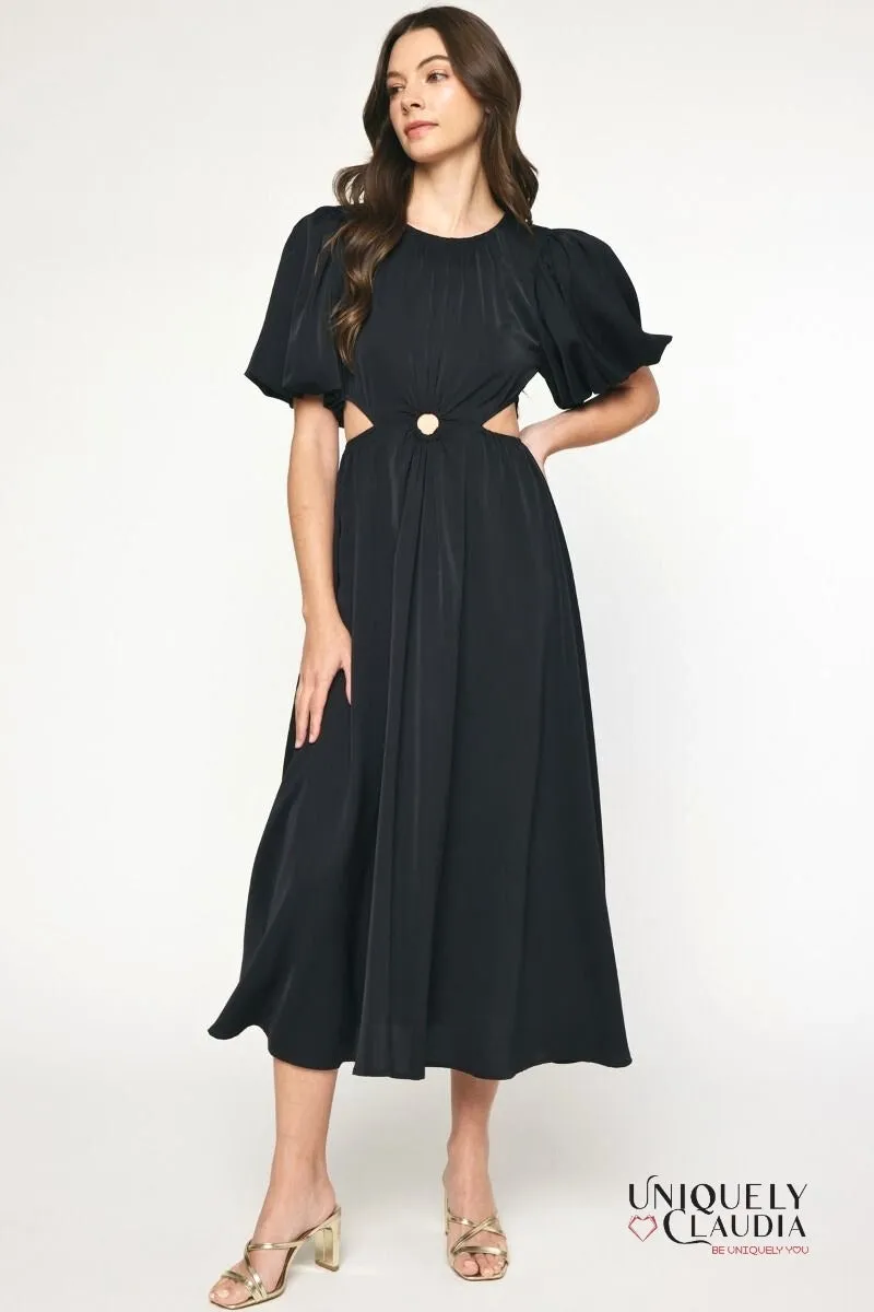 Sade Sides Cut-Outs Puff Sleeves Maxi Dress